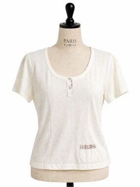 Burberry Cream Knit Short Sleeve Top Sz Medium